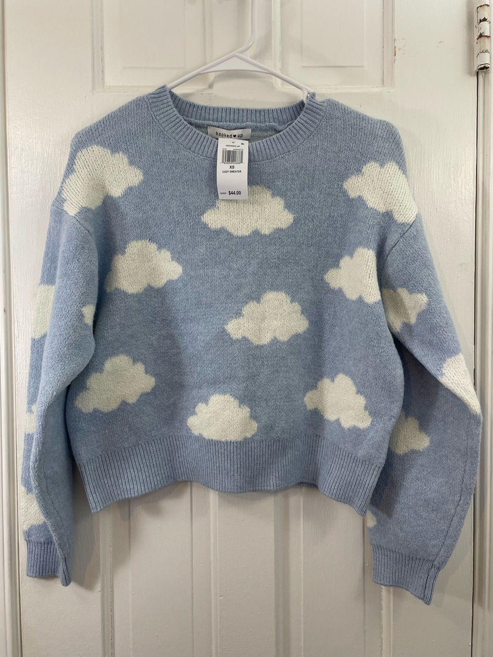 NWT Hooked Up by IOT Sky Blue Cloud Crewneck Sweater - Size XS